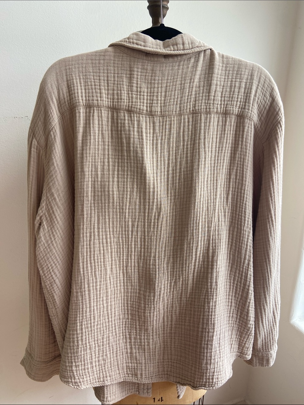 DONNI Bubble Shirt with Abalone Buttons 100% Cotton Beige XXL - Picture 2 of 6